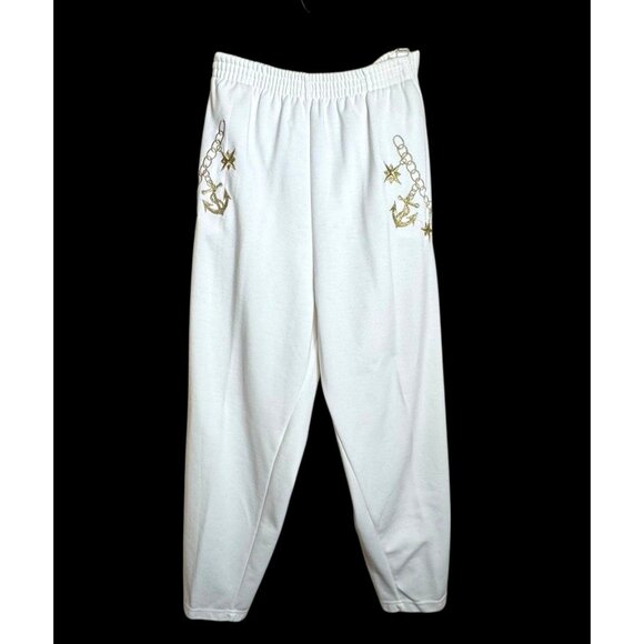 Woman's White with Gold Embroider Sweatshirt & Pants Set size XL Nautical - Picture 4 of 15